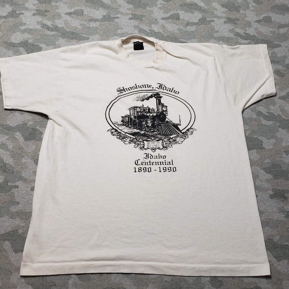 Vintage Centennial Train Shirt Mens 2XL White Made USA Short Sleeve Single Stich